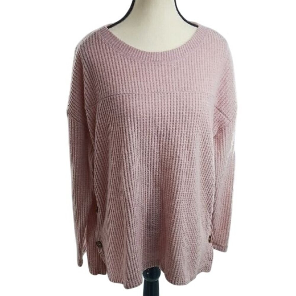French Laundry Womens Waffle Knit Sweater Tunic Long Sleeve Pink Relaxed L